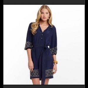 LILLY PULITZER | Navy & Gold Perla Silk Dress | S